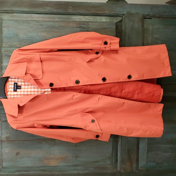 LAND'S END Women's Long Sleeves Buttons Trench Raincoat in Orange, Size Small - Picture 10 of 10